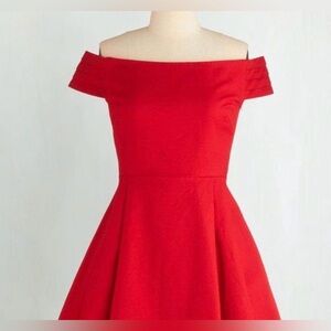 Emily & Fin Elegant Red Off-Shoulder Dress SZ S